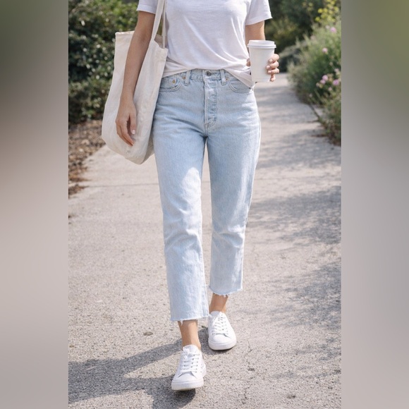 Levi's Denim - Levi’s 501 Original Fit Jeans Light Wash Cropped Raw Hem Button Fly W29 L26